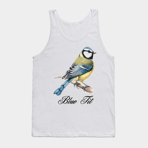 a blue tit is sitting on a branch Tank Top by JnS Merch Store